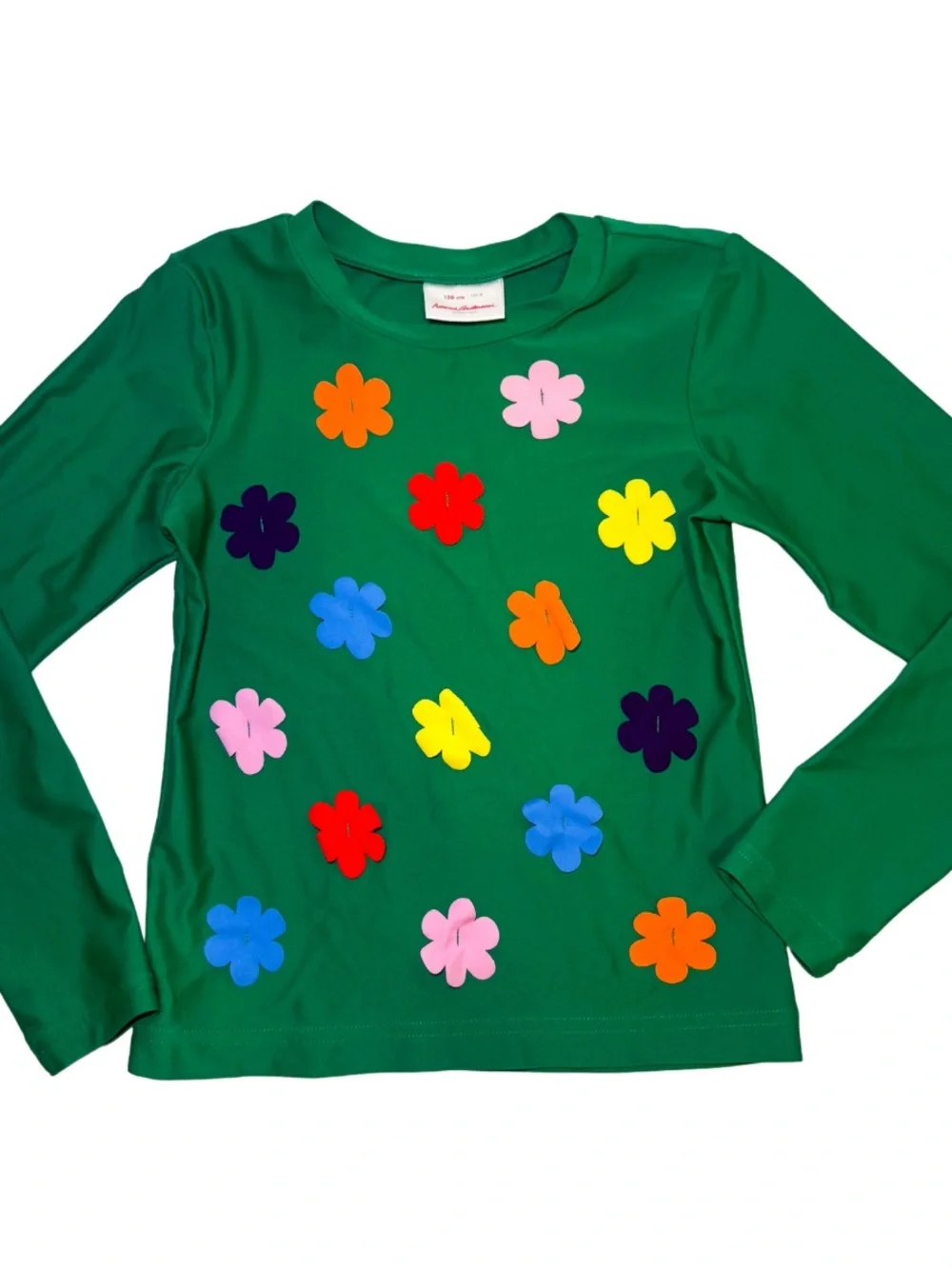 Hanna Andersson Rash Guard Long Sleeve Green with Bright Flower Applique